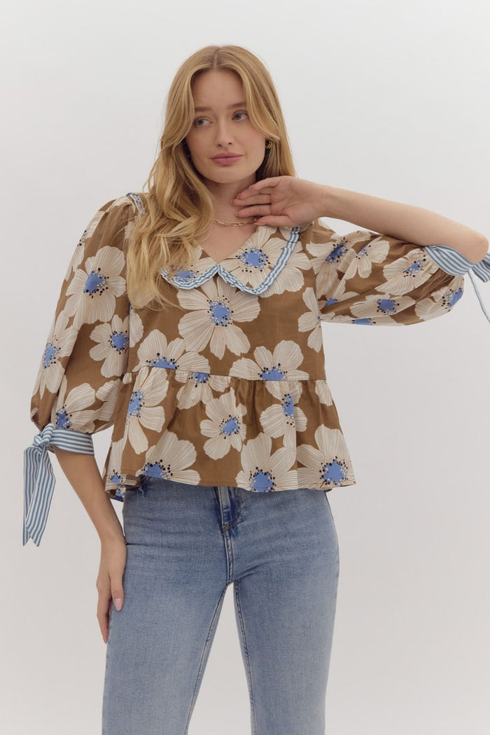 Floral print relaxed fit peplum top