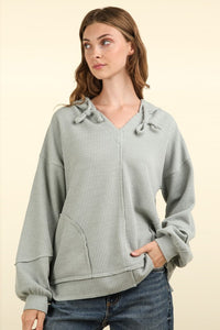 Oversized Knit Casual Hoodie Top W/ Pockets