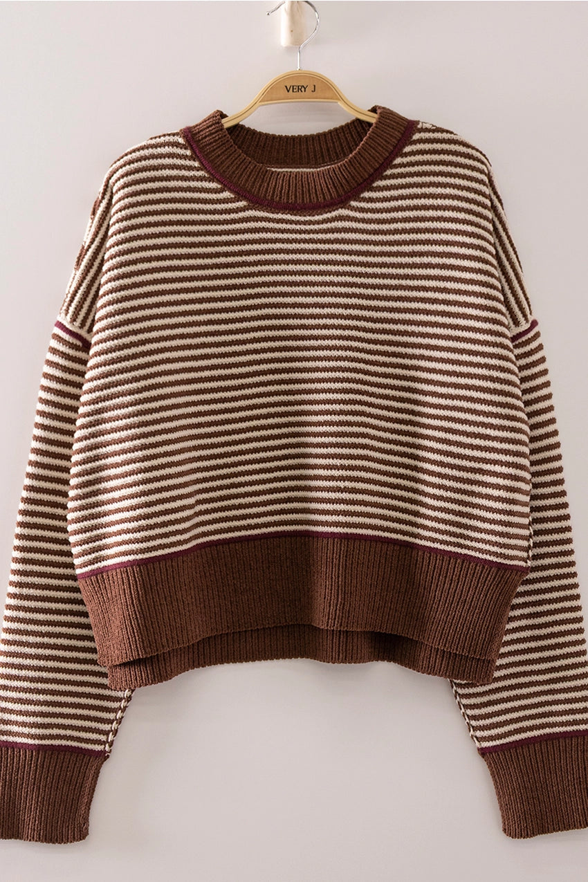 Contrast Trim Stripe Knit Sweater