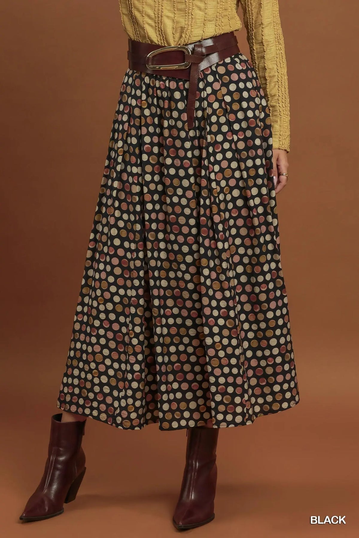 Polka Dot Pleated Maxi Skirt (Copy)