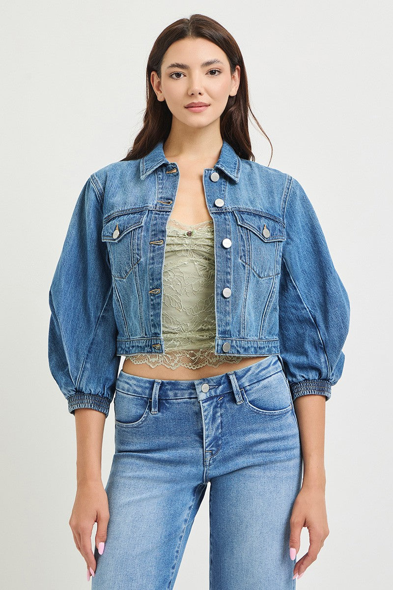 Risen Cropped Jacket With Three Quarter Balloon Sleeves
