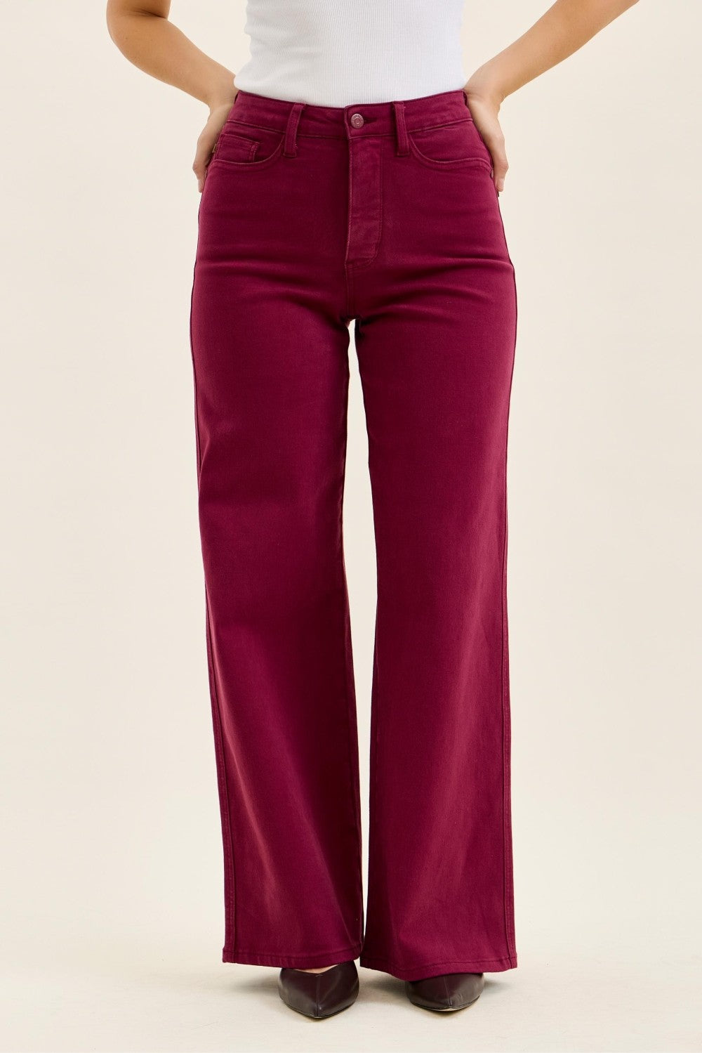 Judy Blue Hw T.c. Lux Retro Wide W/ Wave Pkts C Boysenberry