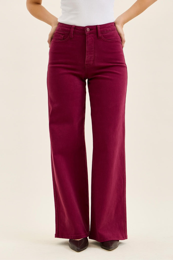 Judy Blue Hw T.c. Lux Retro Wide W/ Wave Pkts C Boysenberry