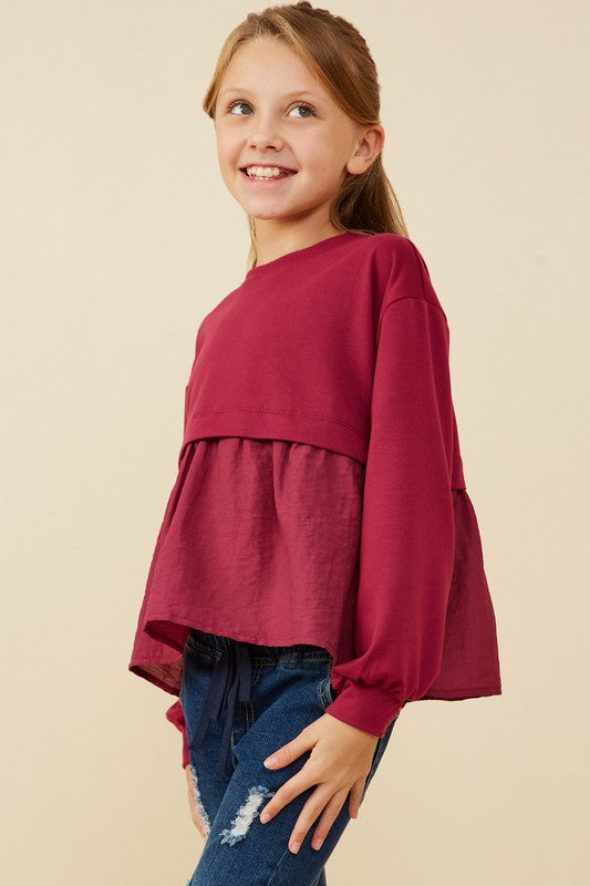 Girls Mix Media French Terry Knit Top