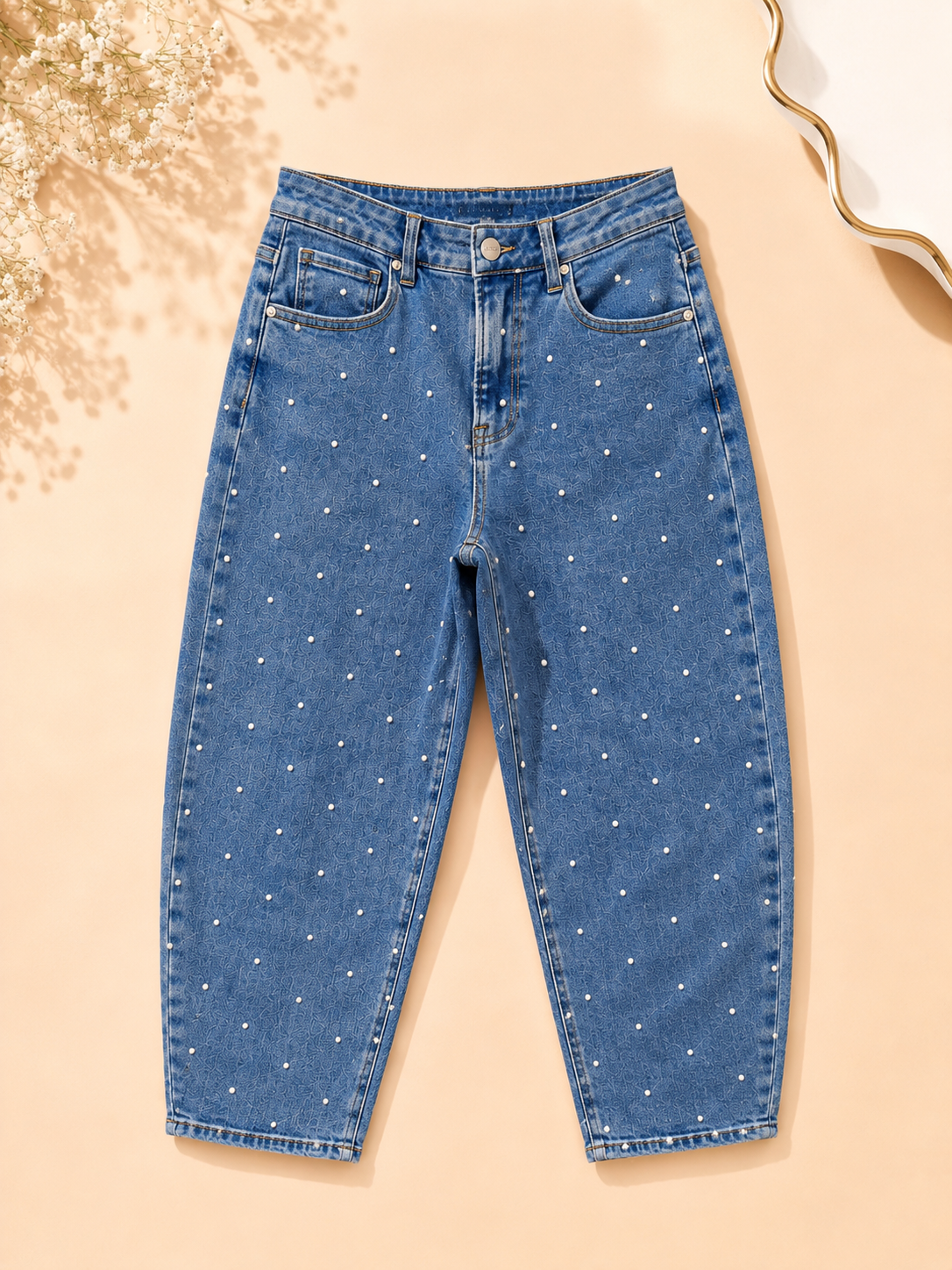 Risen High Rise Crop Barrel Jane Polka Dot Jean