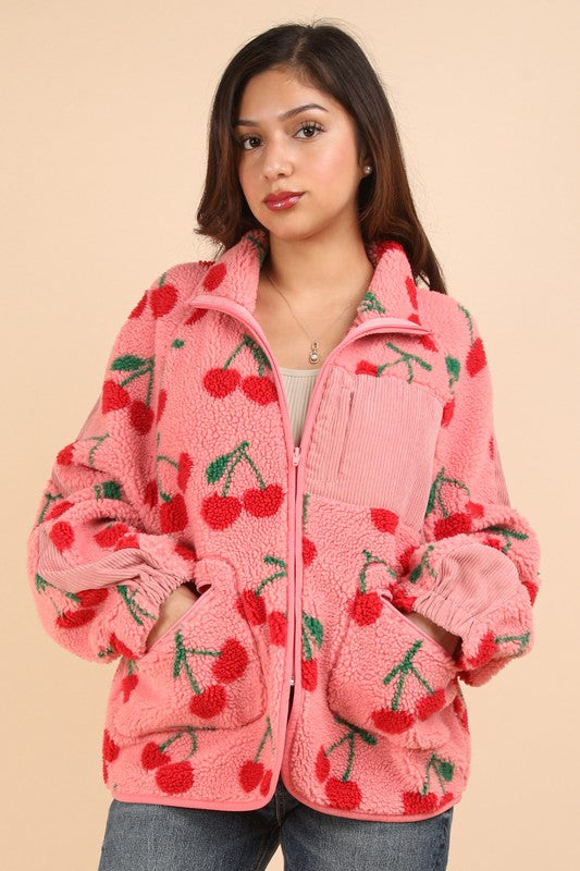 Oversized Printed Fleece Jacket