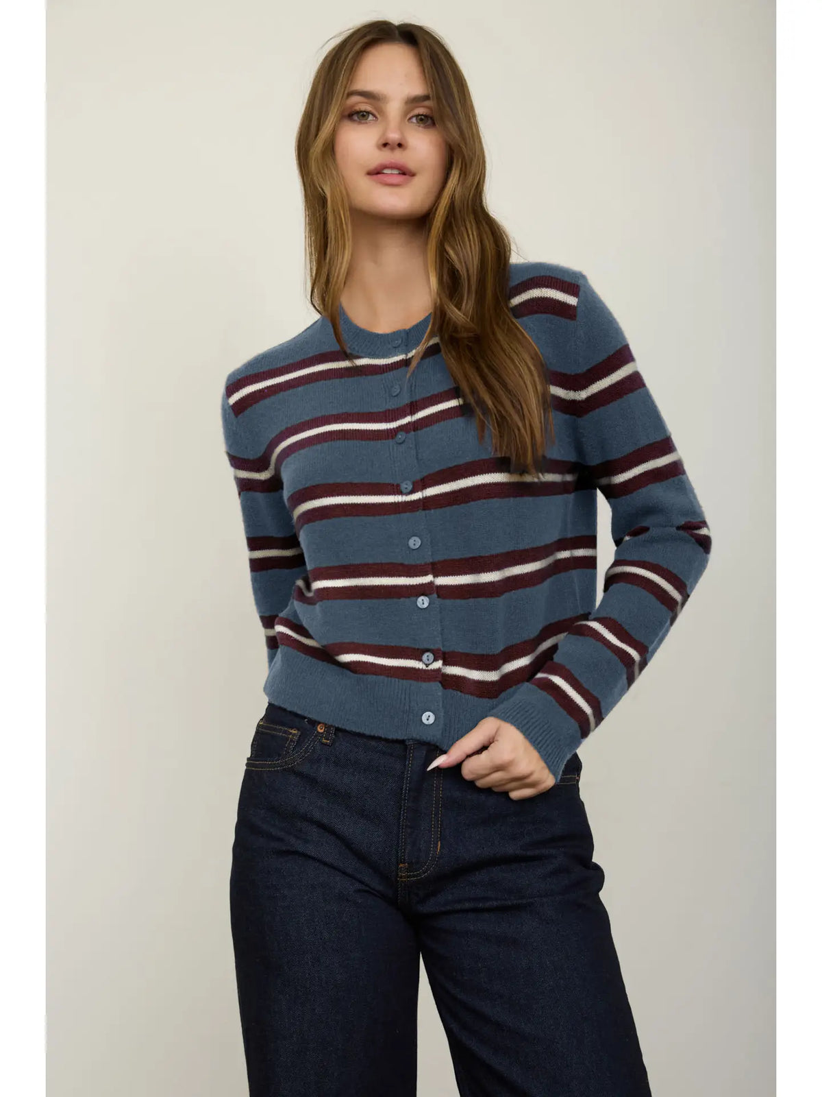 Multi-Color Stripe Button Down Knit Cardigan