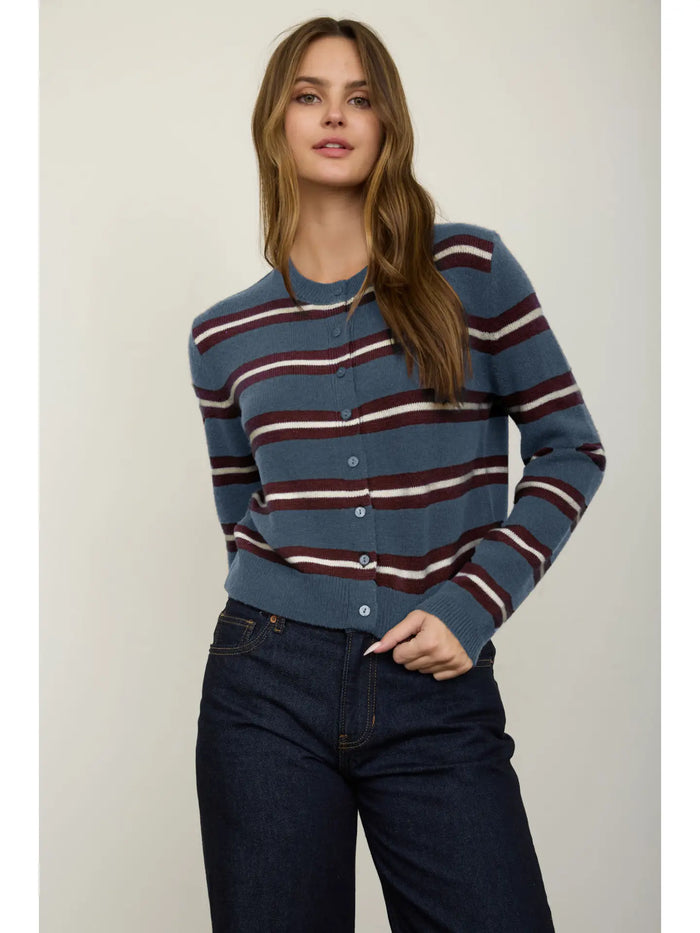 Multi-Color Stripe Button Down Knit Cardigan