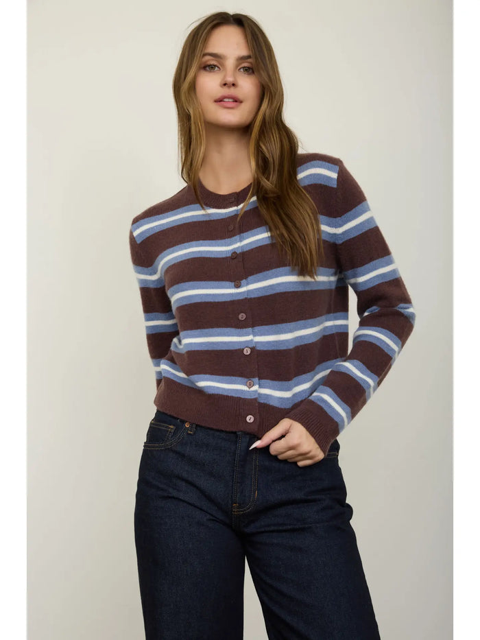 Multi-Color Stripe Button Down Knit Cardigan