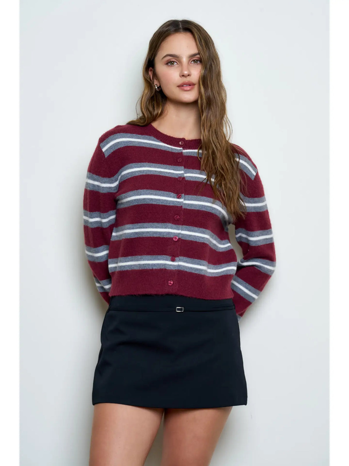 Multi-Color Stripe Button Down Knit Cardigan