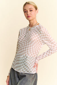 CHECKER BOARD MESH LONG SLEEVE LAYERING TOP