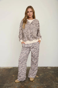 Leopard Boxy V-Insert Long Sleeve Knit Top