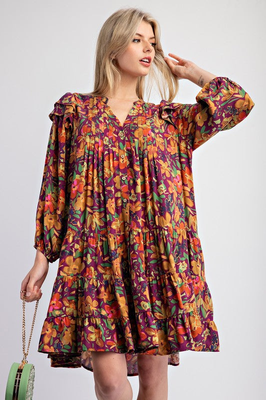 PRINTED RAYON CHALLIS WOVEN DRESS