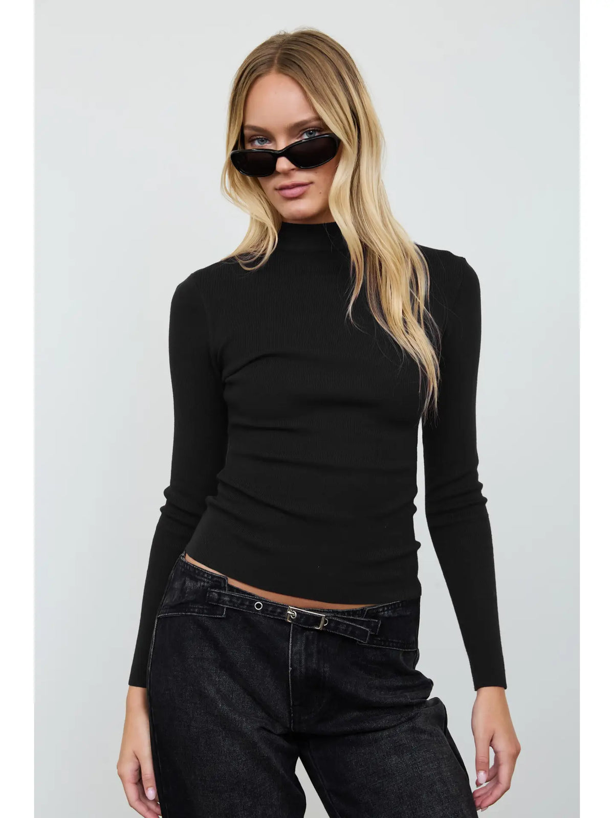 Mock Neck Long Sleeve Sweater Knit Top