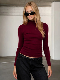 Mock Neck Long Sleeve Sweater Knit Top
