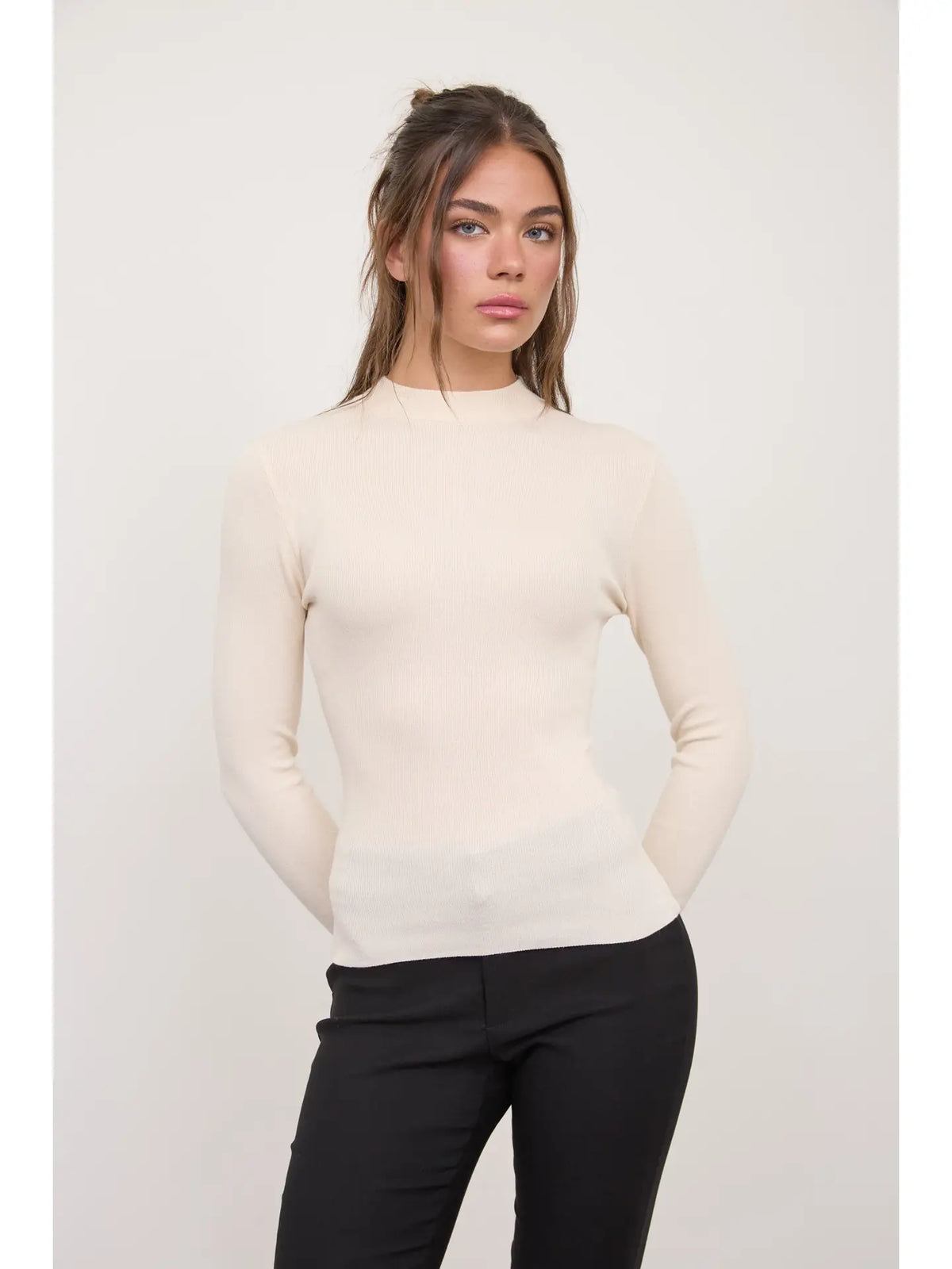 Mock Neck Long Sleeve Sweater Knit Top