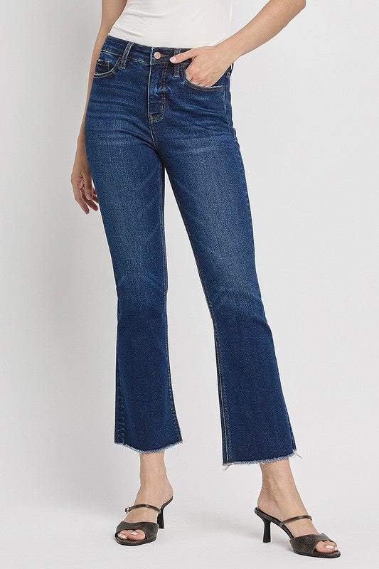 LOVERVET TUMMY CONTROL HIGH RISE RAW HEM KICK FLARE JEANS