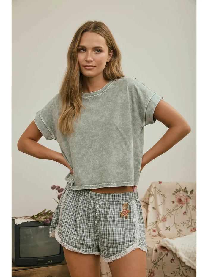 Washed Short Sleeve Boxy Knit Top