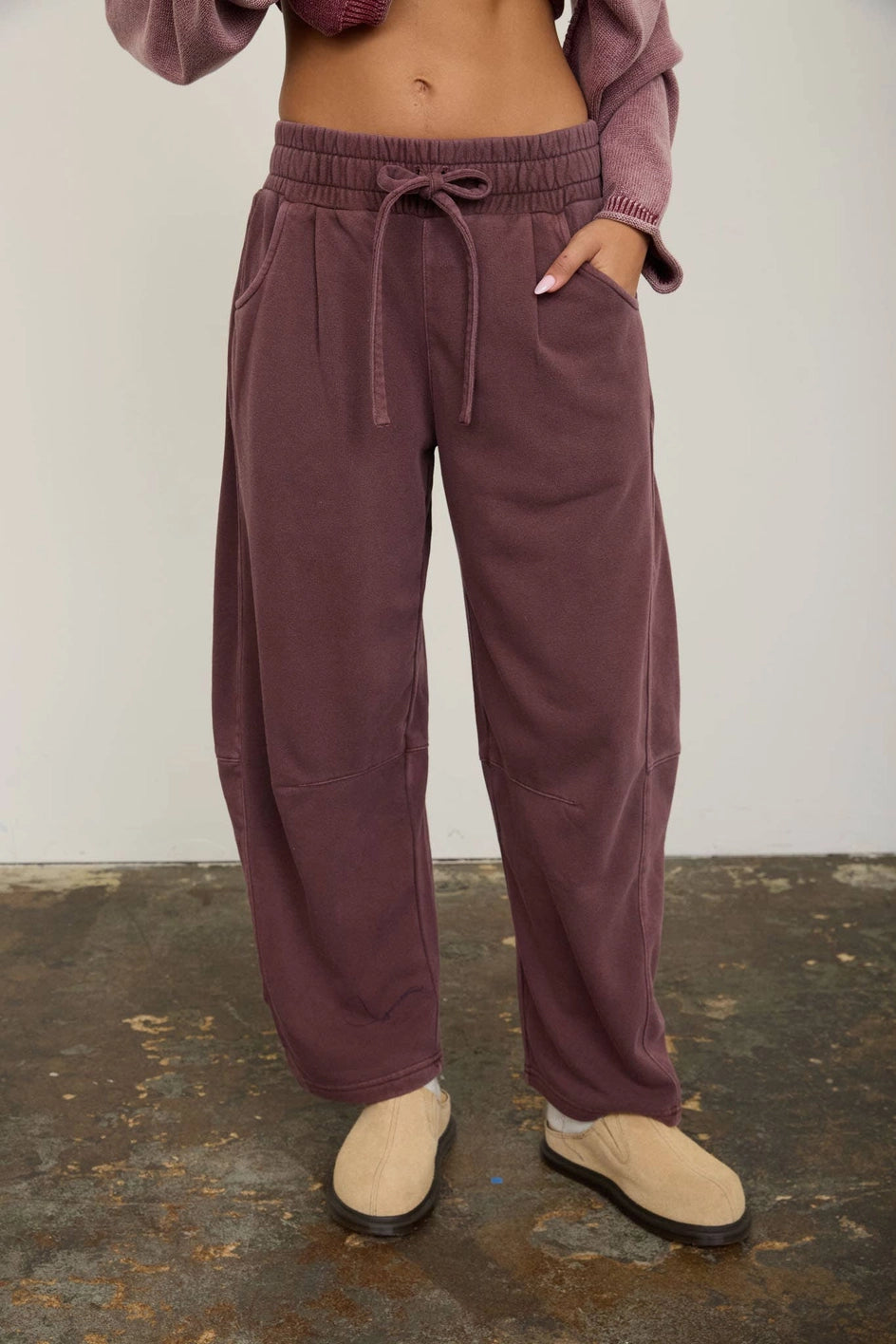 Smocked waist Drawstring waist Pockets Wide leg Barrel leg