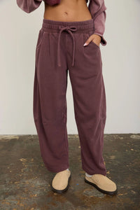 Smocked waist Drawstring waist Pockets Wide leg Barrel leg