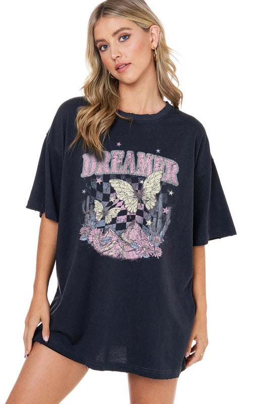 DREAMER BUTTERFLY VINTAGE GRAPHIC TEE BLACK