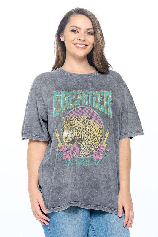 DREAMER LEOPARD VINTAGE GRAPHIC PLUS SIZE TOP DENIM