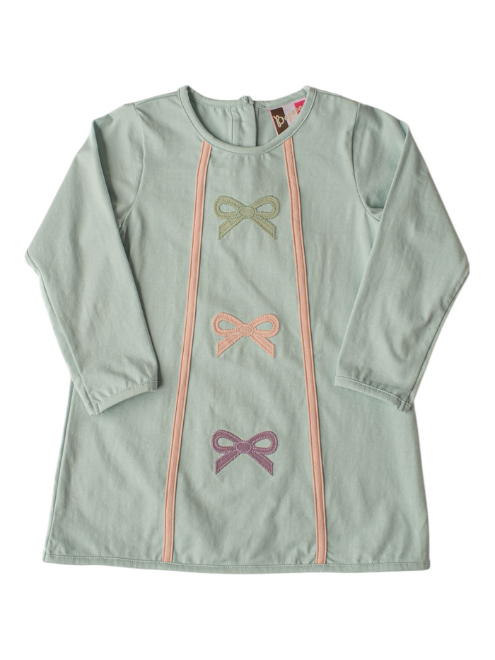 Banana Split Maci Bow L/S Dress–Blue