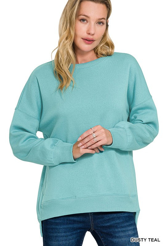 FLEECE HI-LOW BOYFRIEND SWEATSHIRTS WITH POCKETS