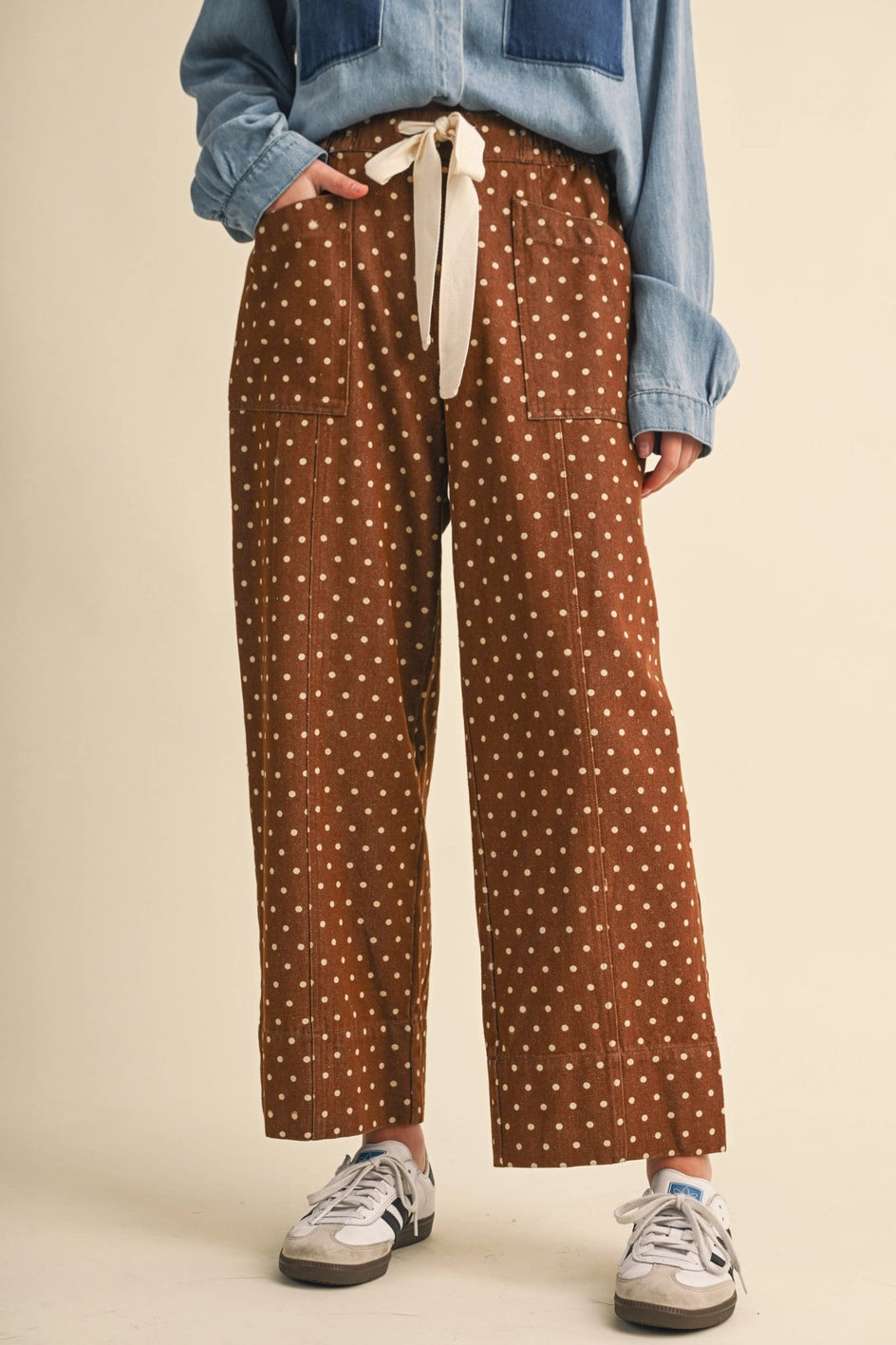 Polka dot wide leg cropped pants