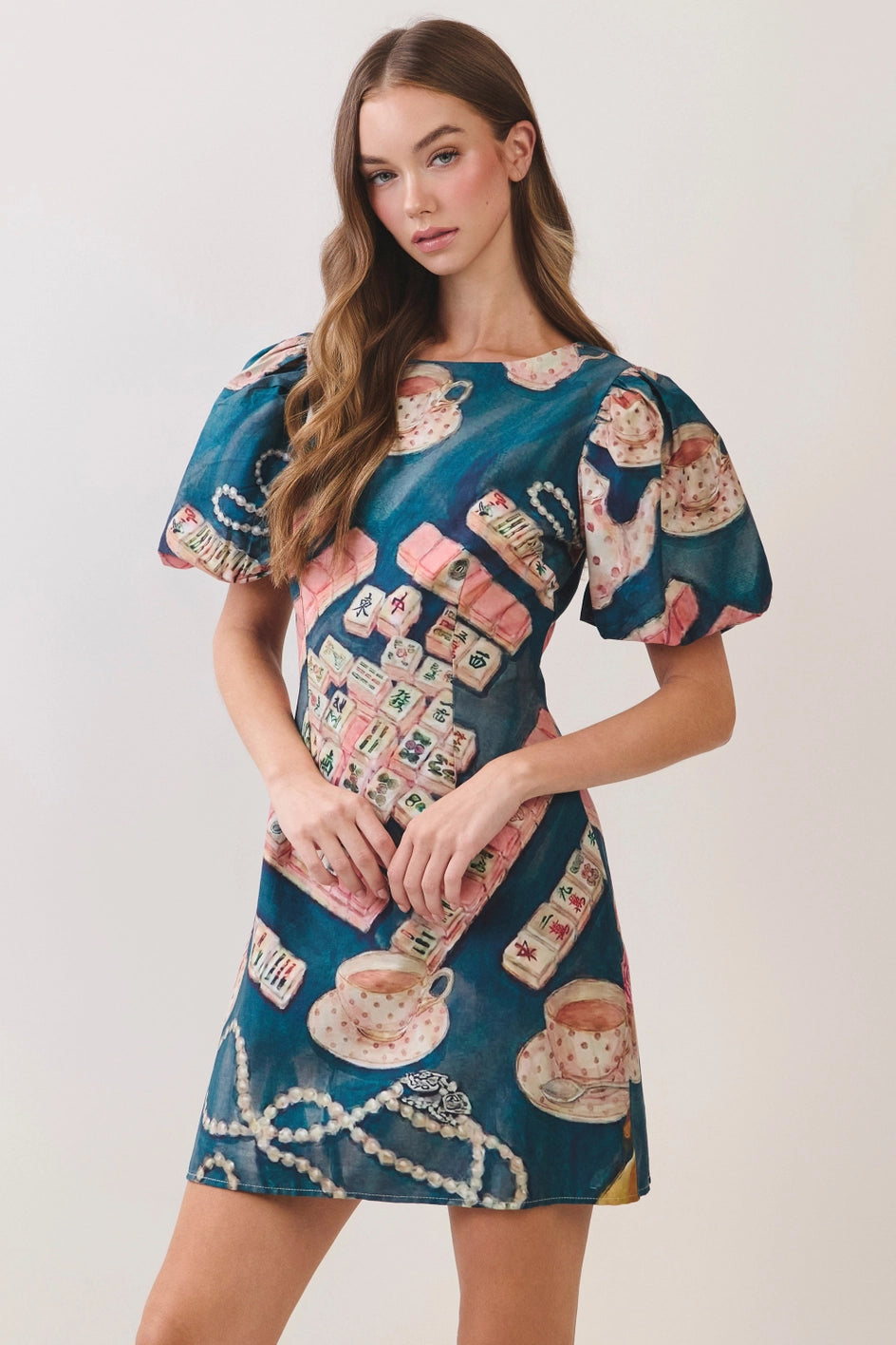 Mahjong Print Shift Mini Dress
