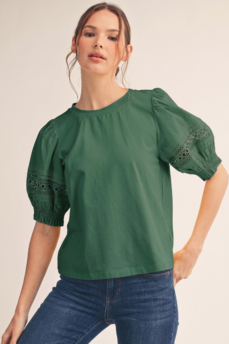 Lace Accent Puff Sleeves Lovely Top