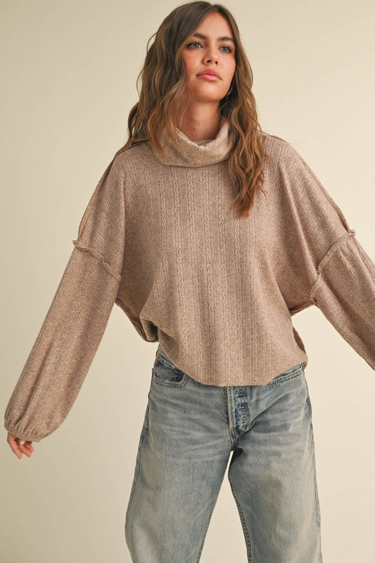 TURTLE NECK DOLMAN SLEEVE KNIT SWEATER TOP