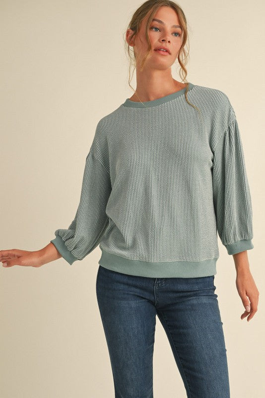 Textured 3/4 Sleeves Sweatshirts Top