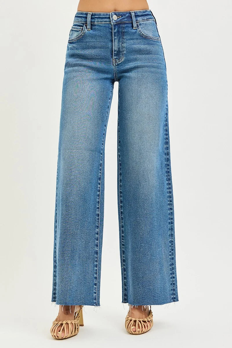 Risen High Rise Wide Leg Jeans