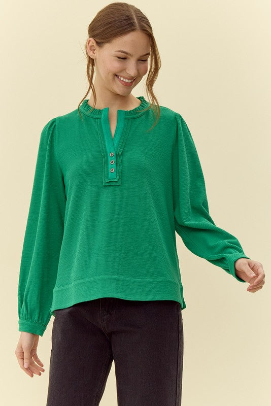 Ribbed Henley Neck Top