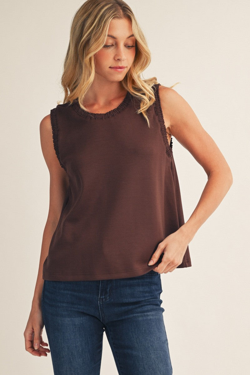 Smocked Edge Detail Casual Tank Top