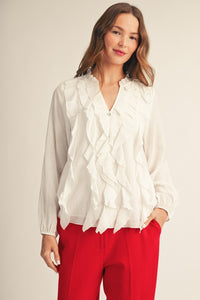 Drape Ruffle Detail Crinkle Solid Blouse