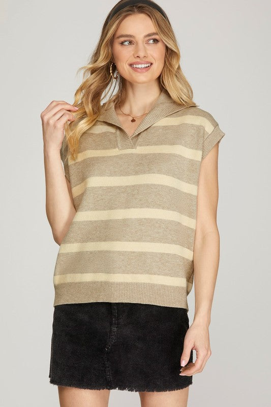 DROP SHOULDER STRIPED SWEATER TOP