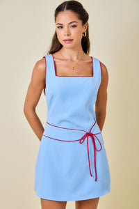 Sleeveless A-line Mini Dress W/ Contrast Piping Details
