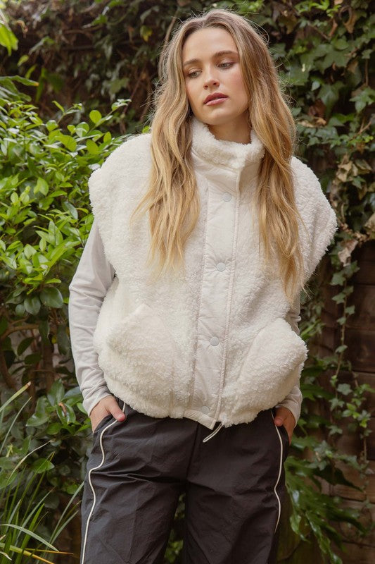 TEDDY BUTTON DOWN FAUX SHEARLING VEST