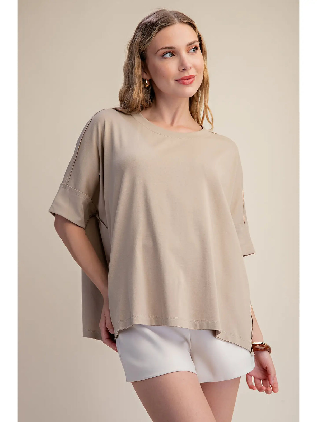 Oversized Pullover Round Neck Band Short Sleeve
