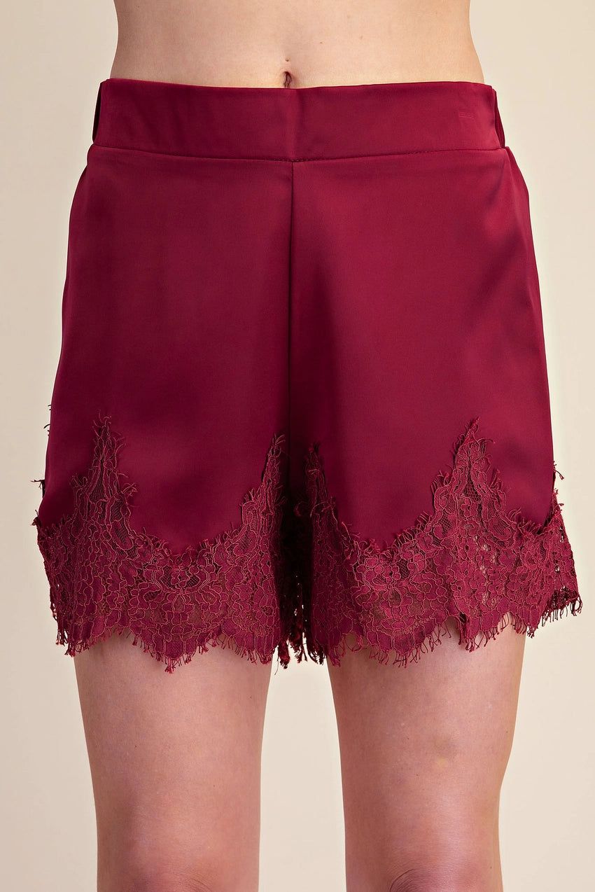 Satin Short with Lace Trim Detail