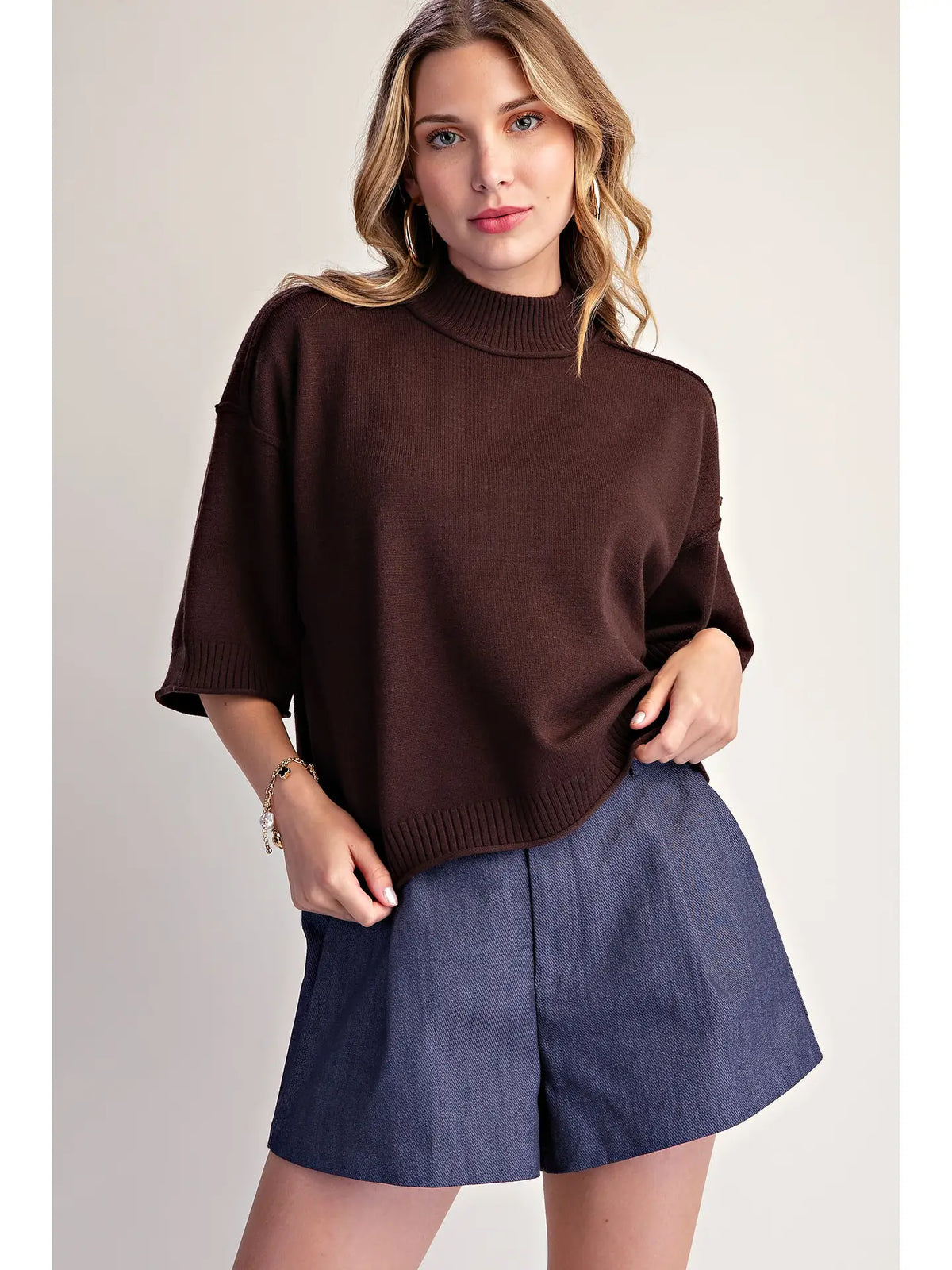 Mock Neck 3/4 Sleeves Sweater