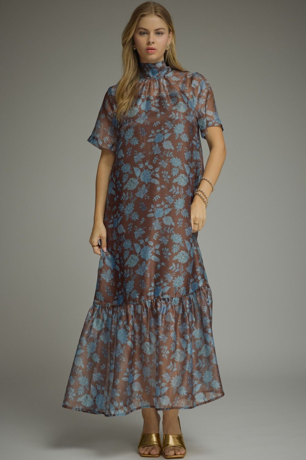 Floral print short sleeve maxi dress