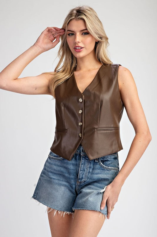 PLEATHER BUTTON DOWN VEST