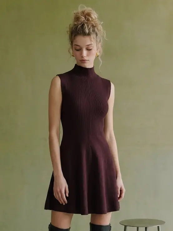 Sleeveless Mock Neck Knit Mini Dress