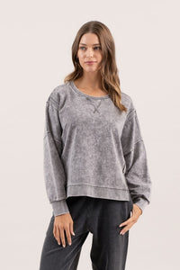 PLUS WASHED EXTENDED SHOULDER KNIT TOP