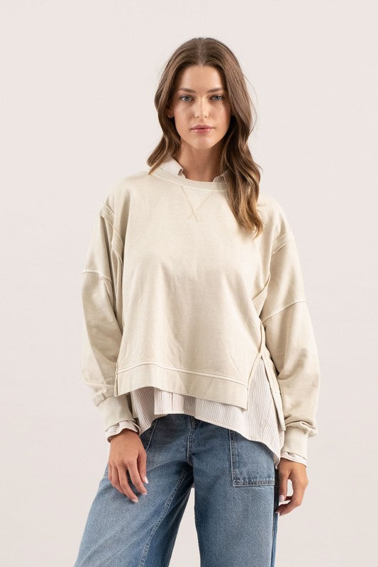 PLUS WASHED EXTENDED SHOULDER KNIT TOP