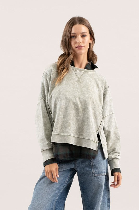 PLUS WASHED EXTENDED SHOULDER KNIT TOP