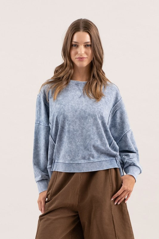 PLUS WASHED EXTENDED SHOULDER KNIT TOP